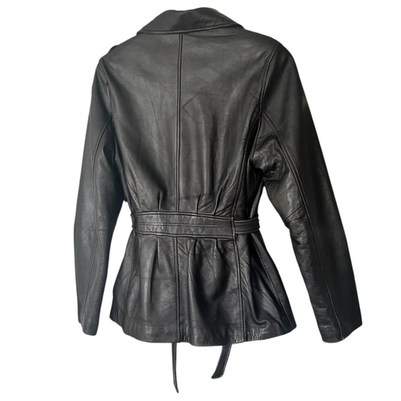 Wilda Vintage Black Leather Zip Up Belted Moto Jacket Size Small - Picture 8 of 11